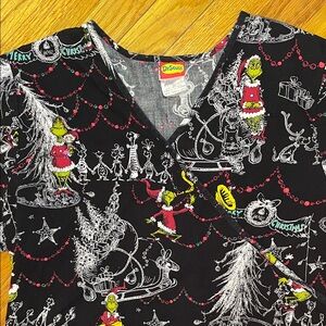 GRINCH XMAS Scrub Top Dr Seuss Christmas Ladies Black Grinch Character Graphics